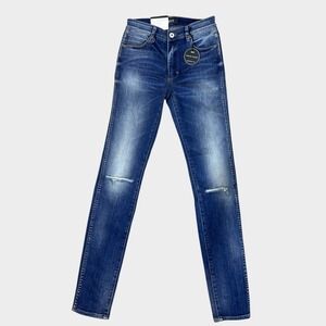 NWT NEUW White Noise Vintage Skinny Mid Rise Jeans Womens 8R Distressed 26x32